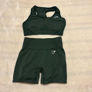 Small army green sports bra and spandex shorts set. Never worn. Fits size 2-6